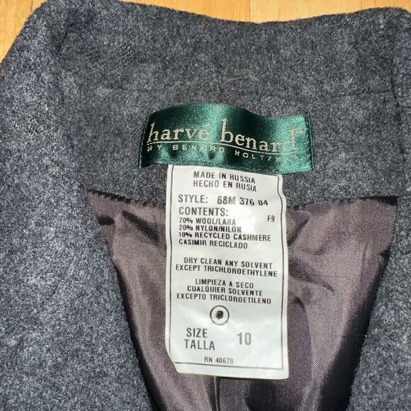 Harve Benard Womens 10 Vintage Wool Recycled Cashmere Blend Gray Career Blazer - Picture 5 of 9